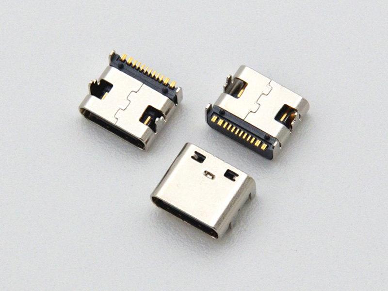 Type-C 16-pin female socket, board-mounted one-piece style with a 7.35mm length, 1.67mm pitch, and copper alloy terminals for surface mount technology (SMT) supporting up to 5A